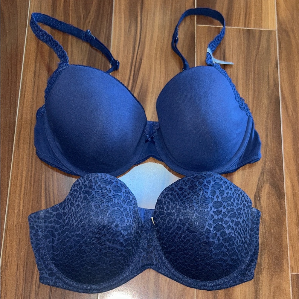 34D Aerie lightly lined bra set navy